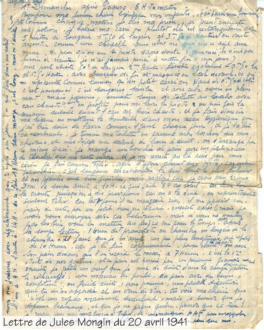 Lettre du 20 avril 1941